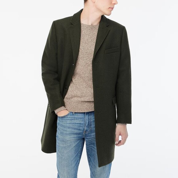 J. Crew Men's Thompson Top Coat Size 40 NWT Dark Olive Green Wool Blend CA452